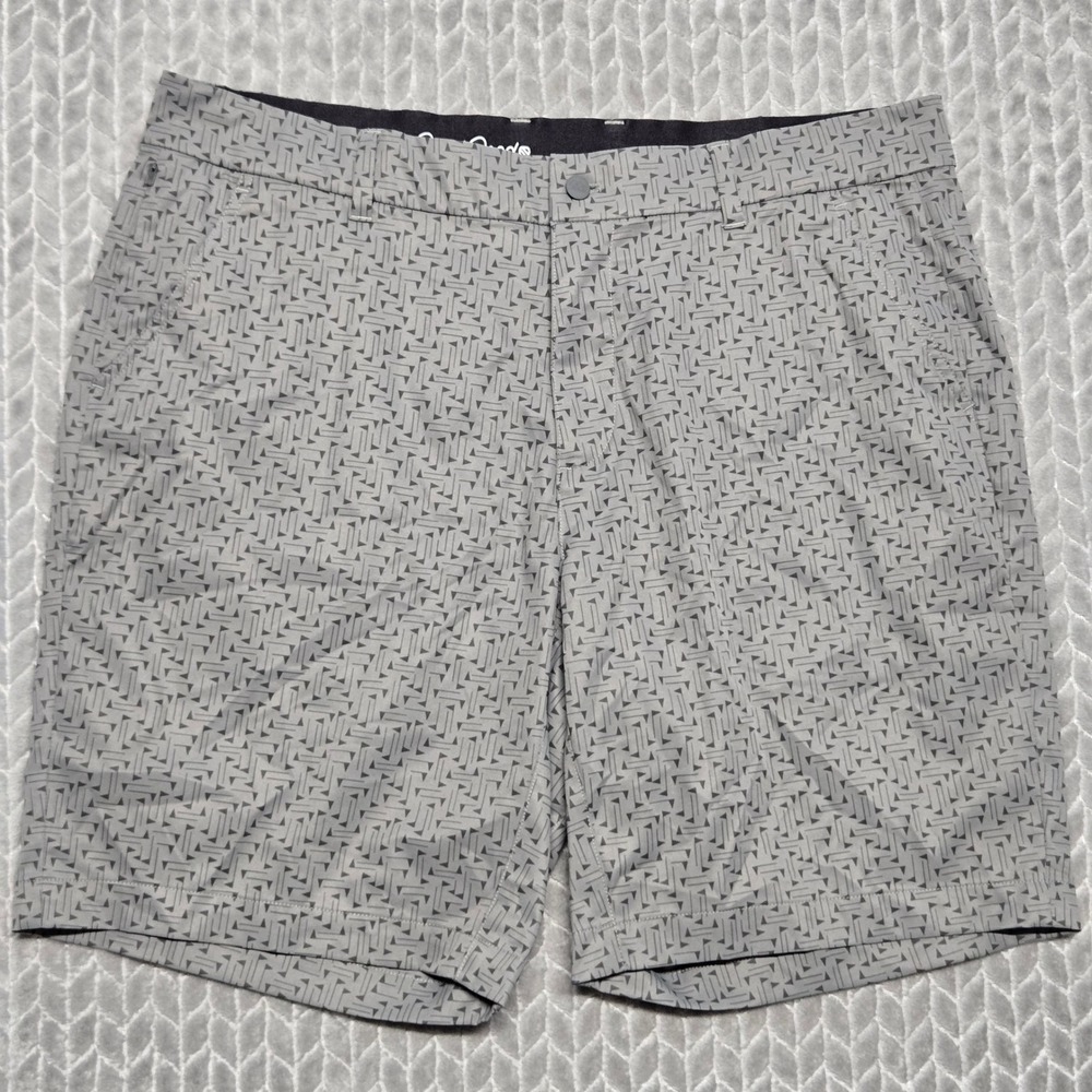 Good Good Golf Mens Grey Geometric Flagpole Print Performance Shorts 36 Waist